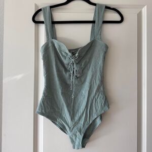 Free People Lace Up Teal Bodysuit